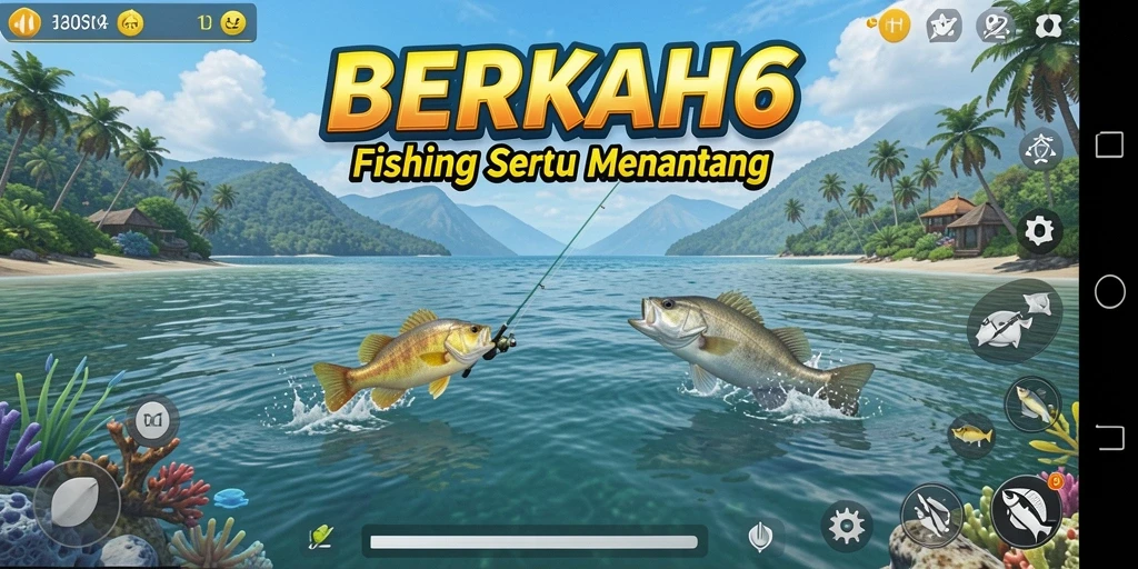 Tampilan utama BERKAH6 menampilkan gameplay memancing yang seru dan realistis.