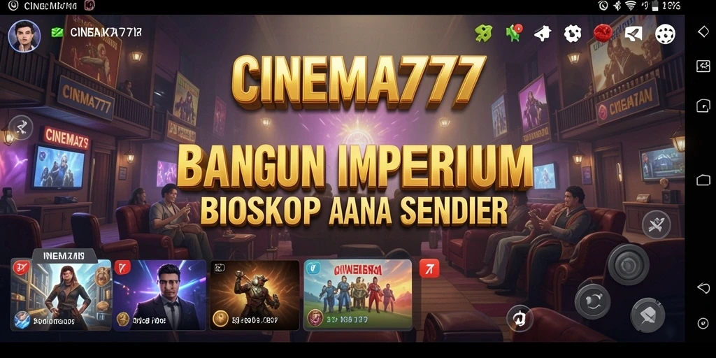 Tampilan gameplay <strong>CINEMA777</strong> dengan bioskop yang sedang dikelola.