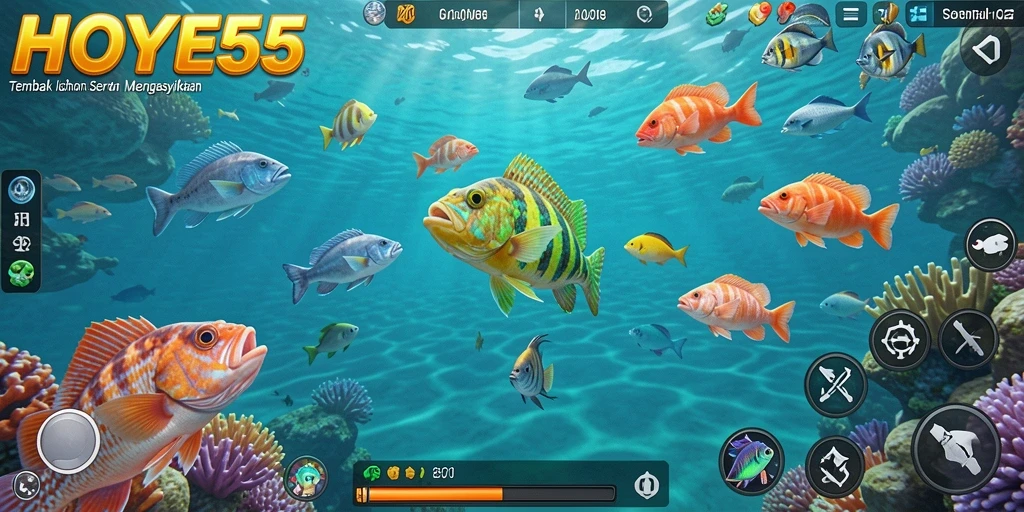 Tampilan menarik dari gameplay Tembak Ikan di HOYE55.