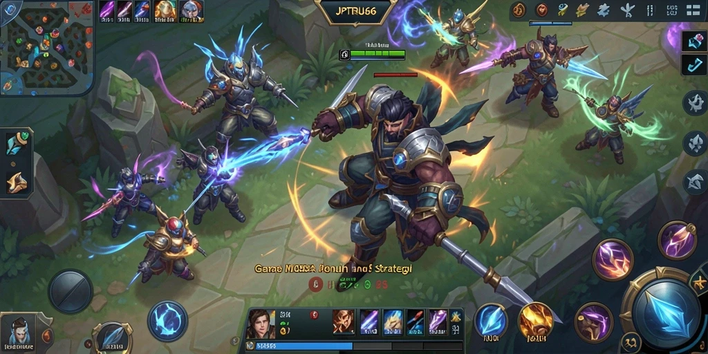 Tangkapan layar gameplay mendebarkan di JPTERUS66 dengan aksi MOBA.
