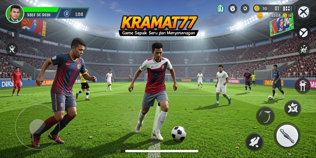 Tampilan gameplay KRAMAT77 yang mendebarkan dalam aksi sepak bola.