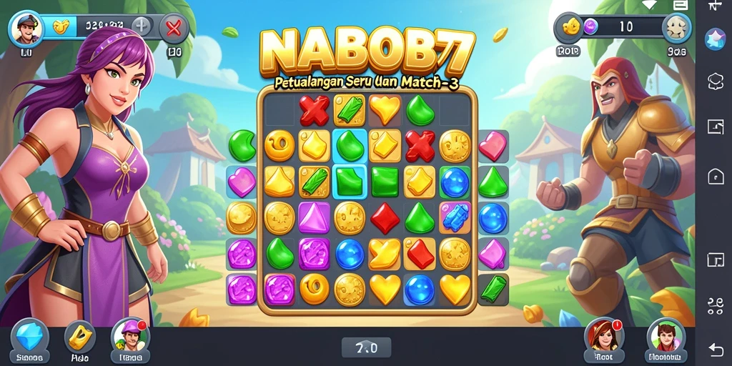Gameplay NABOB77 yang menarik dengan tantangan match-3 yang menantang.