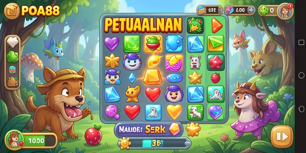 Screenshot gameplay POA88 menampilkan kombinasi item match-3 yang menarik.