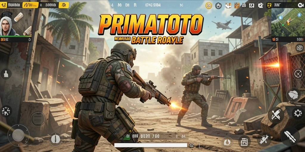 Tangkapan layar dari gameplay Battle Royale PRIMATOTO yang menegangkan.