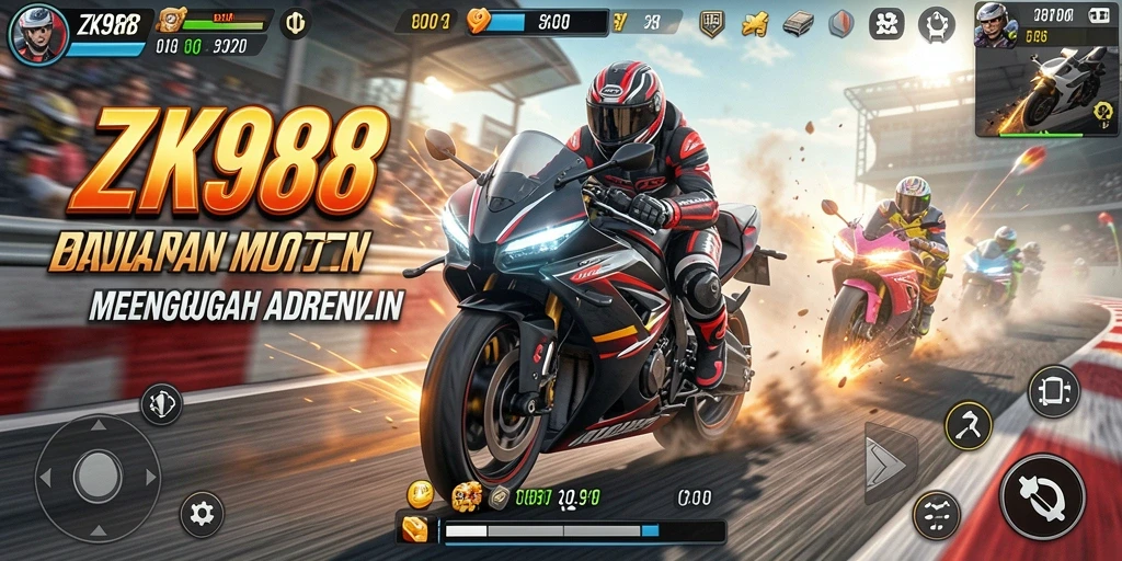 Tampilan gameplay mendebarkan dari balapan motor di ZK988.